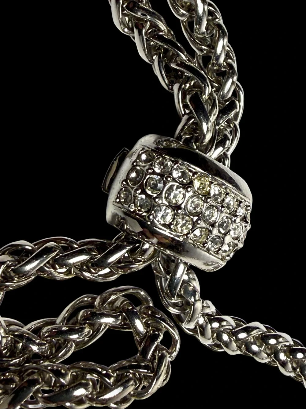 Silver Crystal Pavé Bead Chain Bolo Necklace